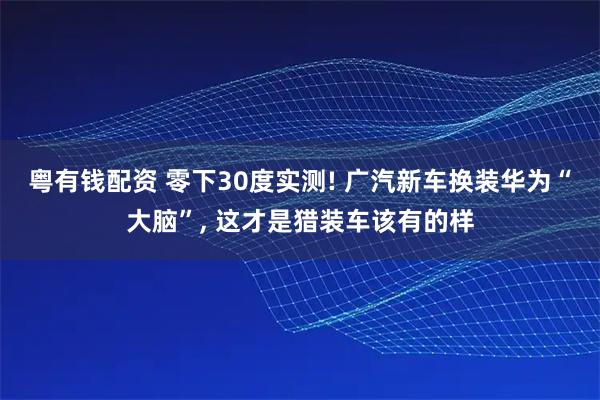 粤有钱配资 零下30度实测! 广汽新车换装华为“大脑”, 这才是猎装车该有的样